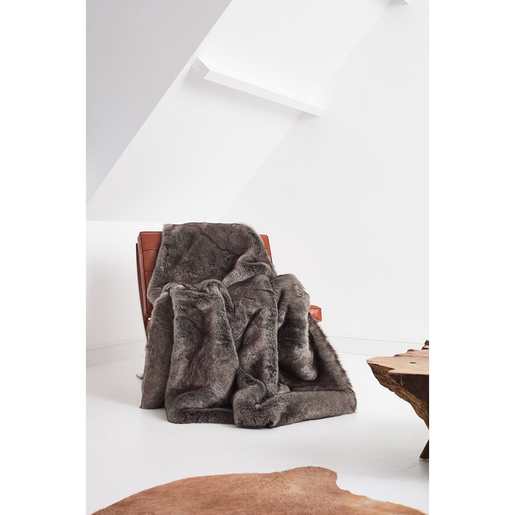 Plaid in eco-pelliccia Hobart doublure en soie naturelle paisley bleue