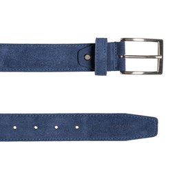 RB4029D | Men's Belt Made in Italy in Genuine Suede Leather. Buckle in satin silver finish. Color: Blue. Dimensions: 125 x 3.5 x 0.5 cm (waistline 110 cm)