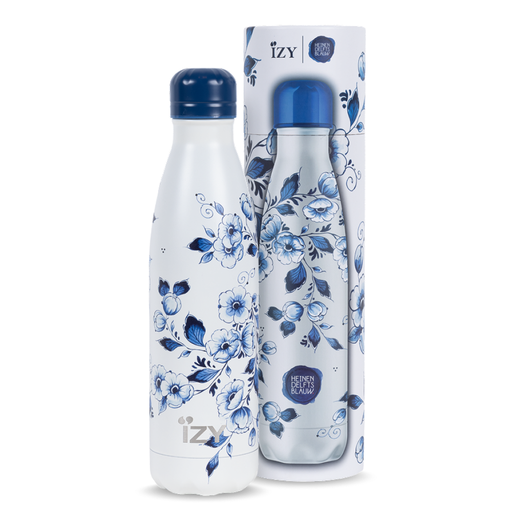 IZY Thermos Bottle Heinen Delfts Blue - Blossom - 500ML To-Go Insulated Water Bottles