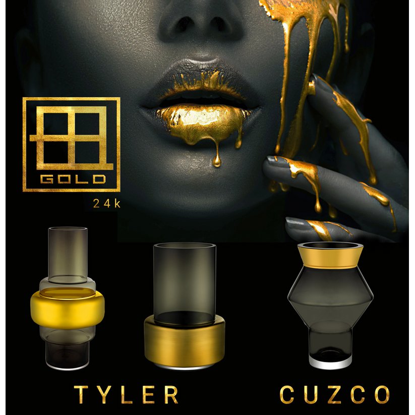 Vidrio de estilo retro de lujo, gris + jarrón de oro de 24k XXL, TYLER 46GO, vidrio de 9 mm de espesor