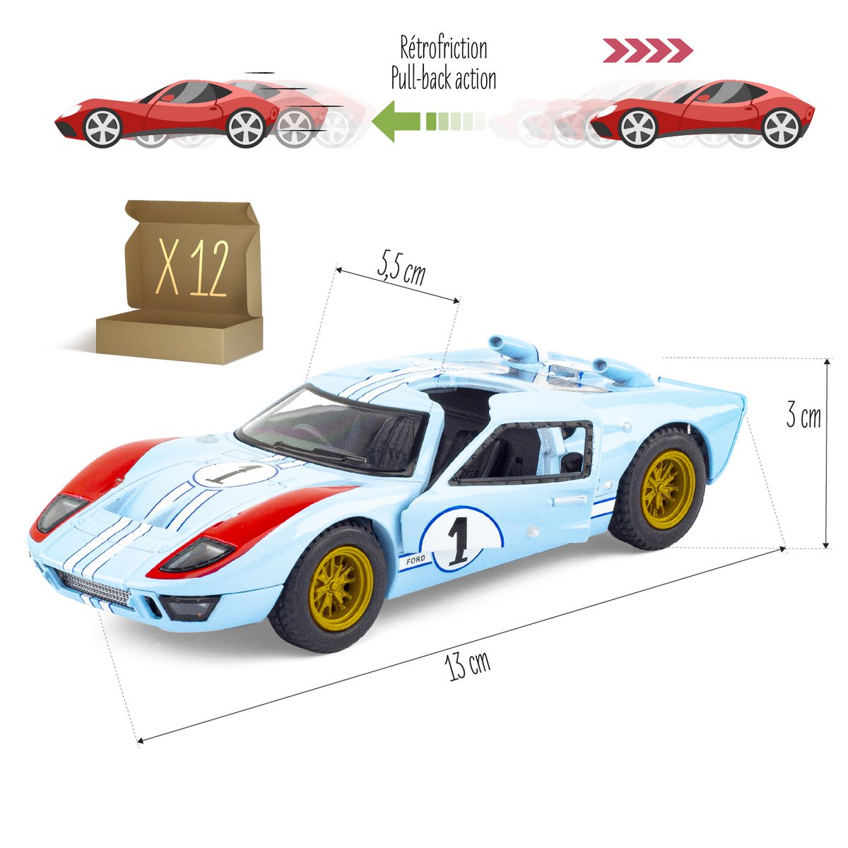 MINIATUUR: FORD GT40 MKII (set van 12)