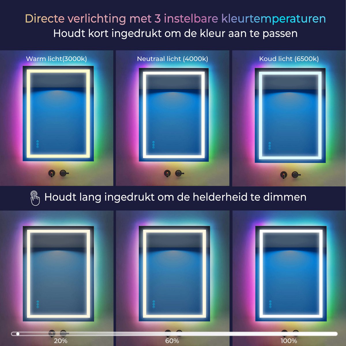 RGB-badkamerspiegel Lumoire Matrix verticaal 60 cm