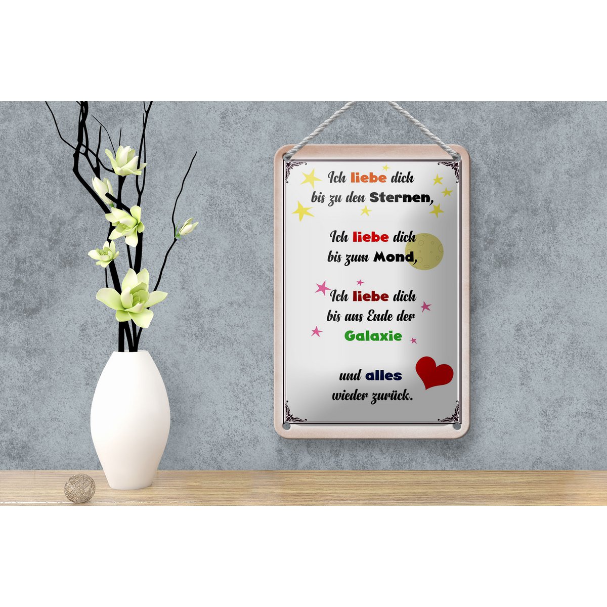Tin sign saying 12x18cm I love you to the stars decoration