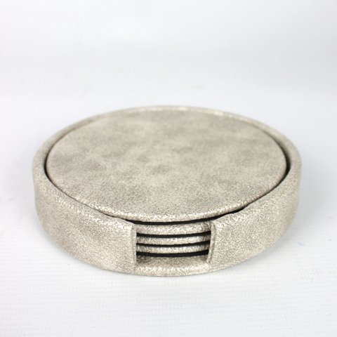 Glass covers around 4 Set in box synthetic leather ray beige