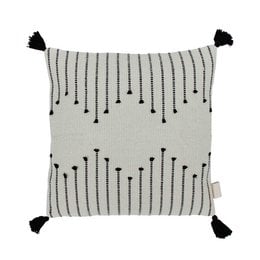 Square boho cushion cover with black tassels, made of cotton.