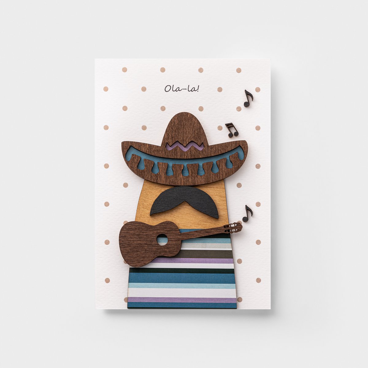 Carte de voeux en bois faite à la main 3D – Voeux de guitare sombrero