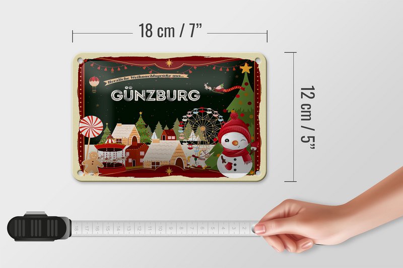 Tin sign Christmas greetings GÜNZBURG gift decoration 18x12cm