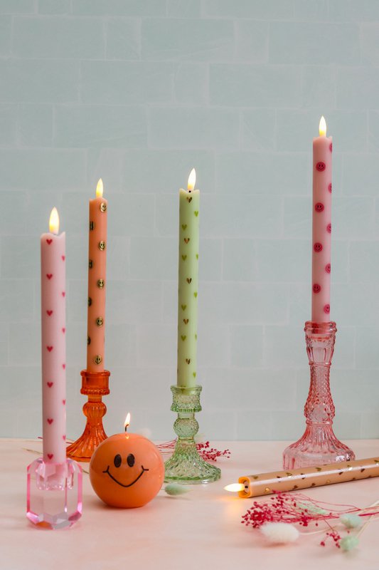 Led Candle Pilar Hearts Green - Juego de 2