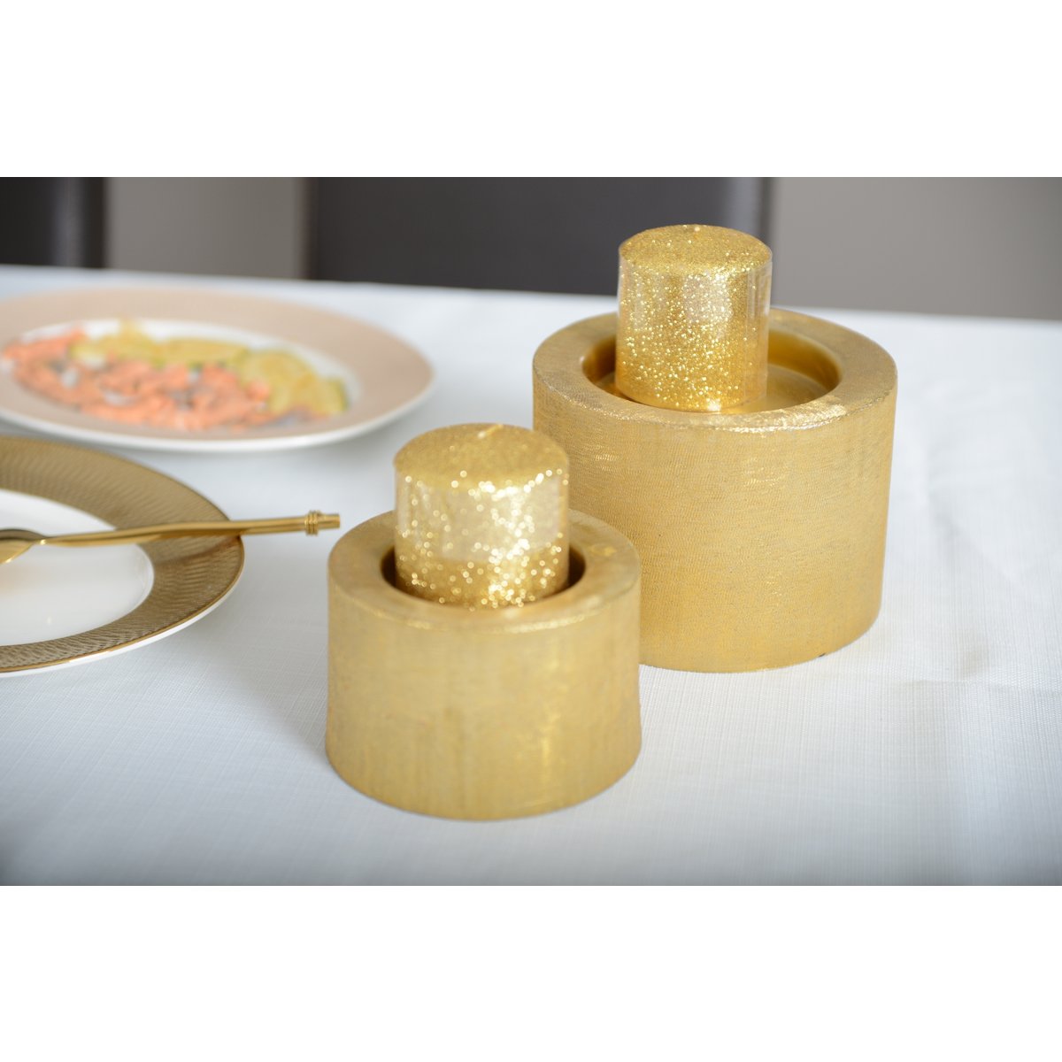 Goldmetallkerzenhalter 16.5x16.5x11.5 cm