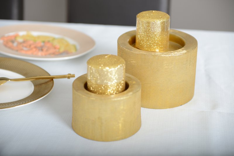 Goldmetallkerzenhalter 16.5x16.5x11.5 cm