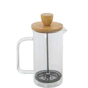 PLUNGER COFFEE MAKER 350ML GLASS, BAMBOO LID, STAINLESS STEEL PRESS _7X11X17CM, BOROSILIC GLASS CU80154