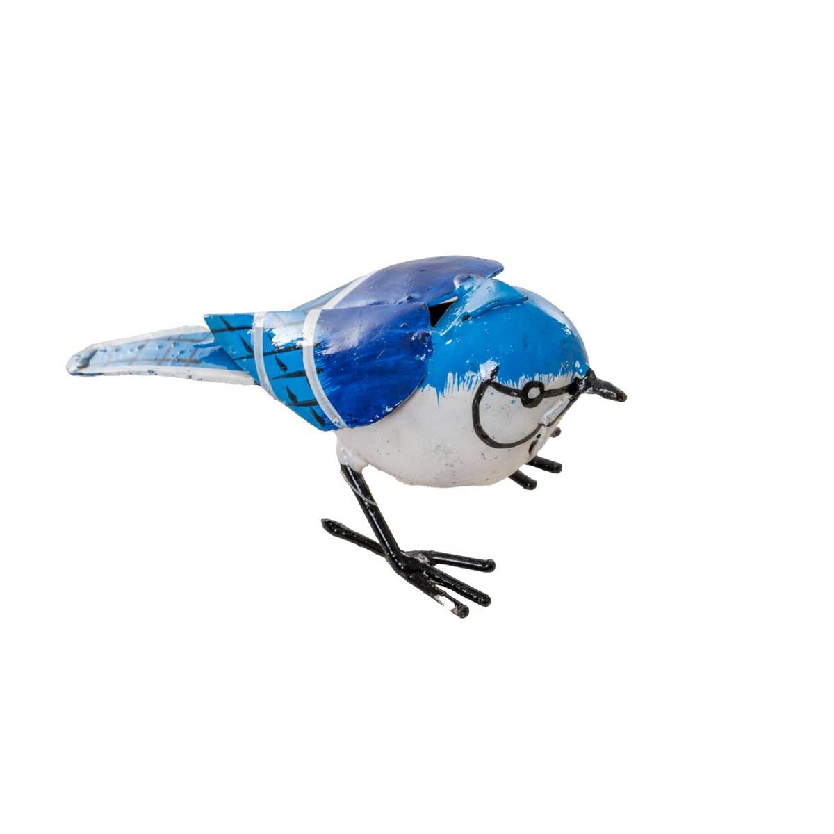 Moyen Geai bleu en métal recyclé fabriqué à la main