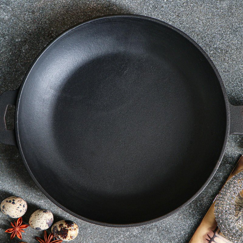 Frying pan cast iron - Ø 24 x 4 cm - cast iron pan for all heat sources - Wooden handle - PFAS Free - Black