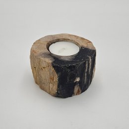 Portavelas de madera petrificada – Objeto natural único