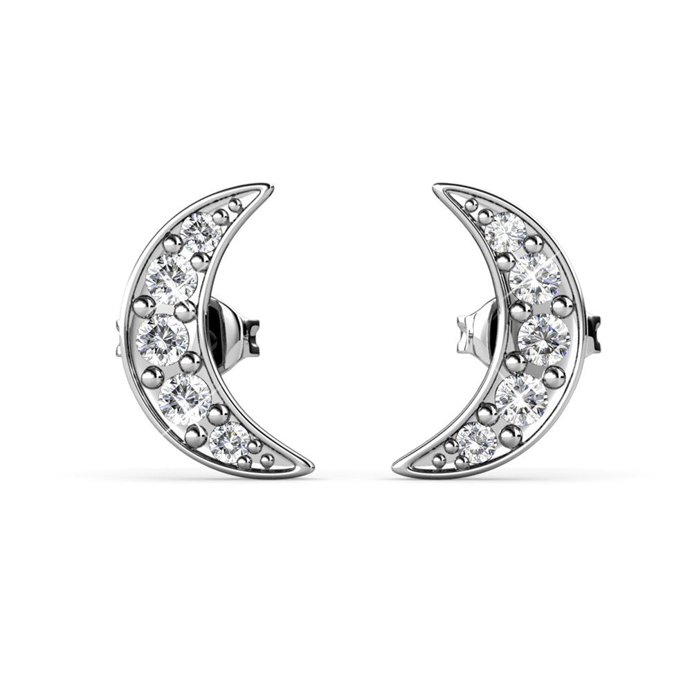 Crescent Moon Earrings - Silver and Crystal