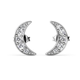 Crescent Moon Earrings - Silver and Crystal