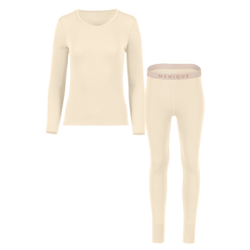 2-delige set 250 Merino-dames, naturel met lange mouwen en broekje