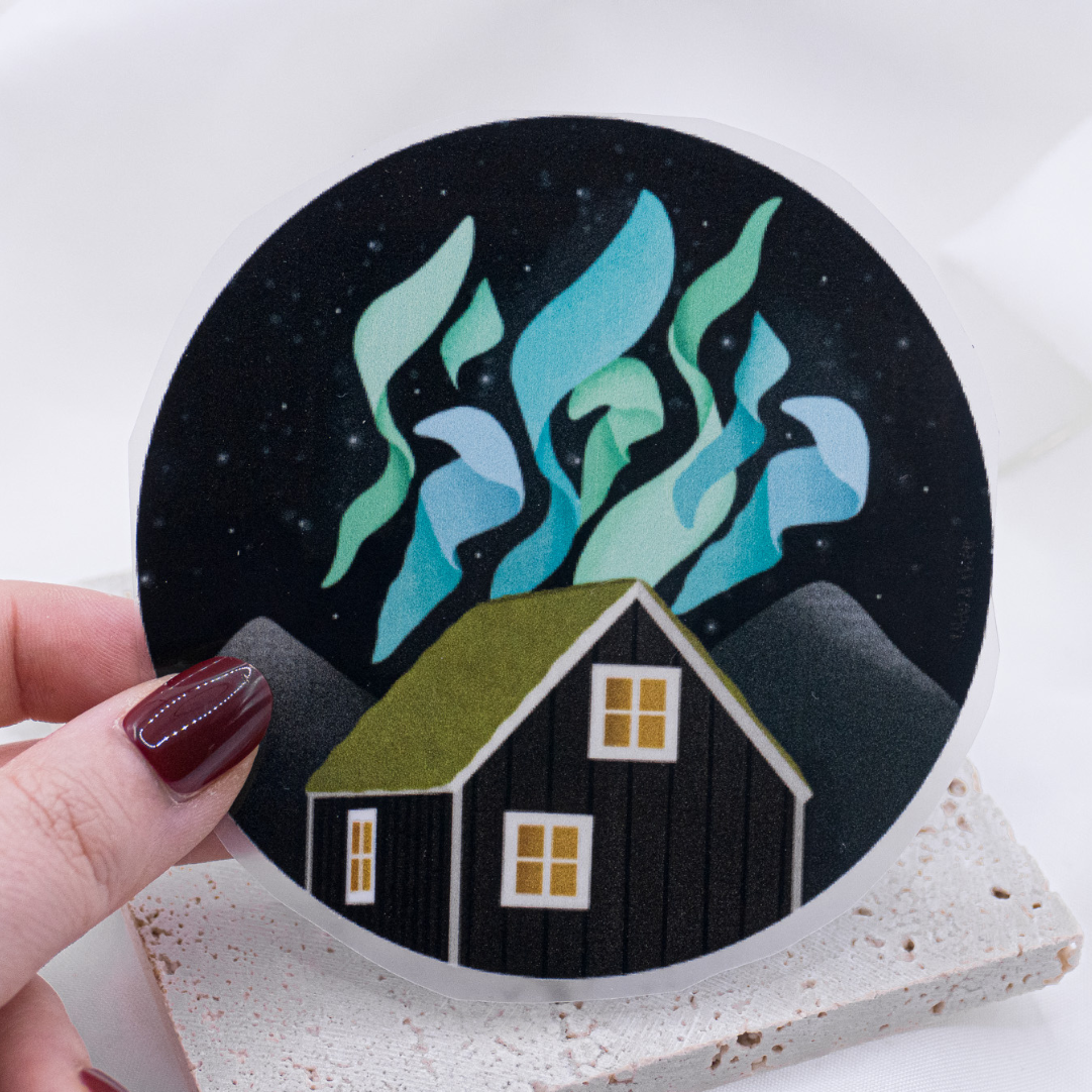 Iron-on picture Northern Lights Iceland house patch moving in - gift shirt decorate Scandinavia