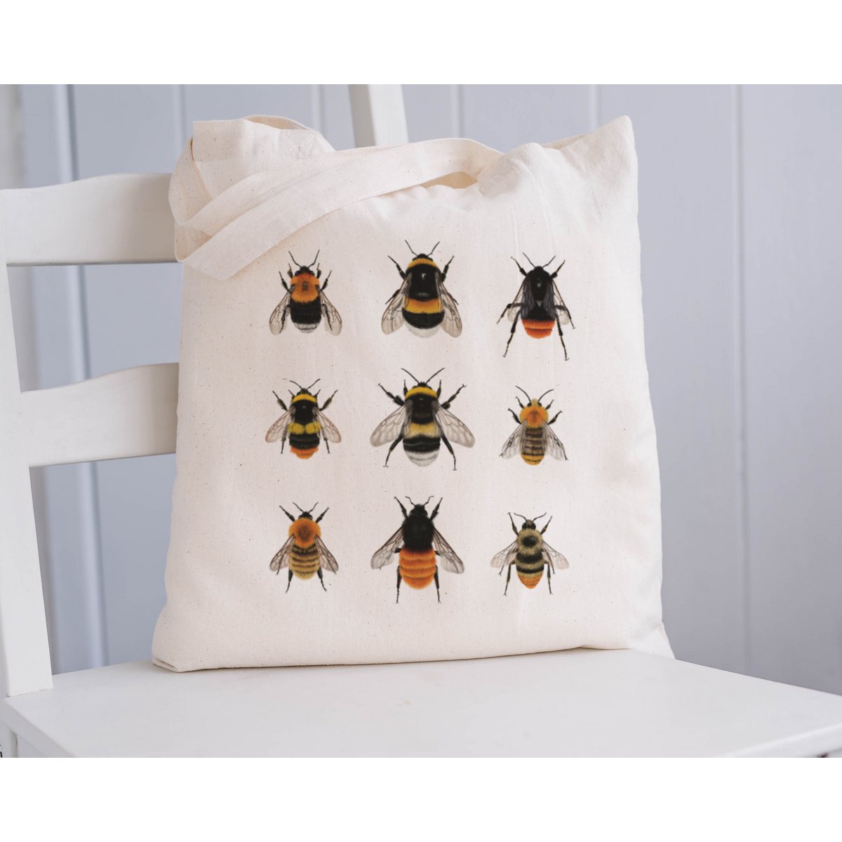 Bio Baumwolltasche Hummeln, Stofftasche bedruckt, Jutebeutel für Naturliebhaber