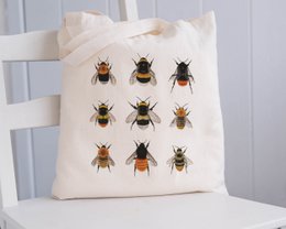 Bio Baumwolltasche Hummeln, Stofftasche bedruckt, Jutebeutel für Naturliebhaber