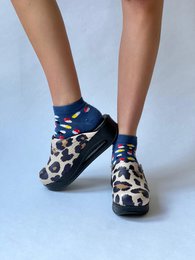  Panter airmeds clogs, women's sneakers in sizes 36-42, featuring a leopard print pattern with navy blue accents.