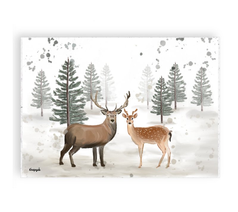 Christmas card moose with deer