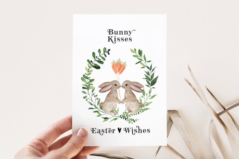 Easter card - Bunny Kisses Easter wishes - Easter postcard, A6 card