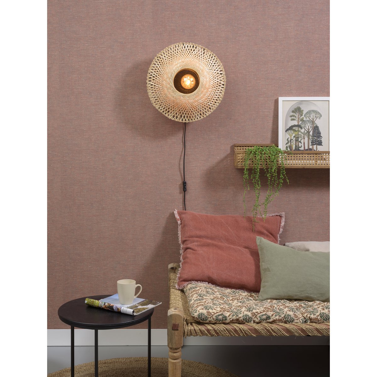 Wandlamp Kalimantan bamboe plat, S