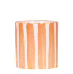  Painted stripe orange ceramic plant pot, Ø9cm, for indoor plants and flowers.