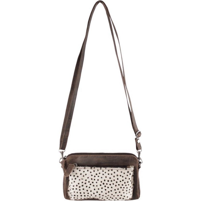 Telefontasche dunkelbraunes Leder mit Tierdruck dunkelbrauner Damenbeutel kleiner Crossbody