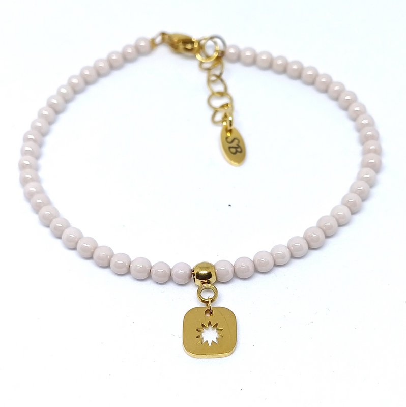 Zirkonia-Armband, runde Perlen, Charm-Stern