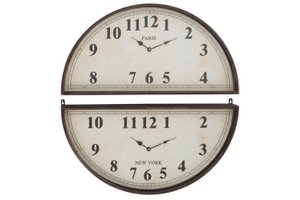 J-Line klok 2 Delig Paris New-York - metaal - bruin - Ø 74 cm