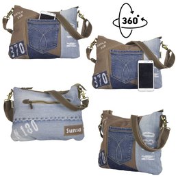 Sunsa Women's Sustainable Shoulder Bag. Shoulder bag made from recycled jeans & canvas (canvas). Handbag vintage retro style. Crossbody bag for women.