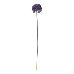 A tall, slender artificial plant with a large, spherical purple flower head. The plant has a long, green stem and the flower is composed of many small, densely packed purple florets.