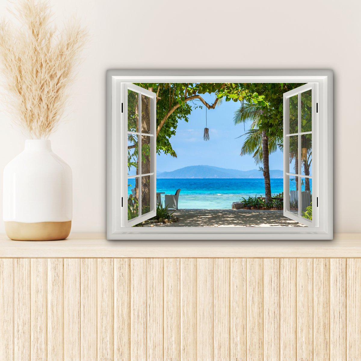 Pintura de lienzo - Decoración de pared - Vista - Boom - Sea - Palmada - Colinas - Playa - Azul