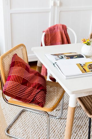 Ruth Pillow Red, soft jacquard knitted cotton