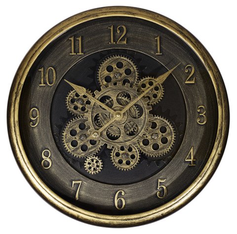 Skelett-Wanduhr im Industrial-Vintage-Look, Ø 40 cm, goldfarben