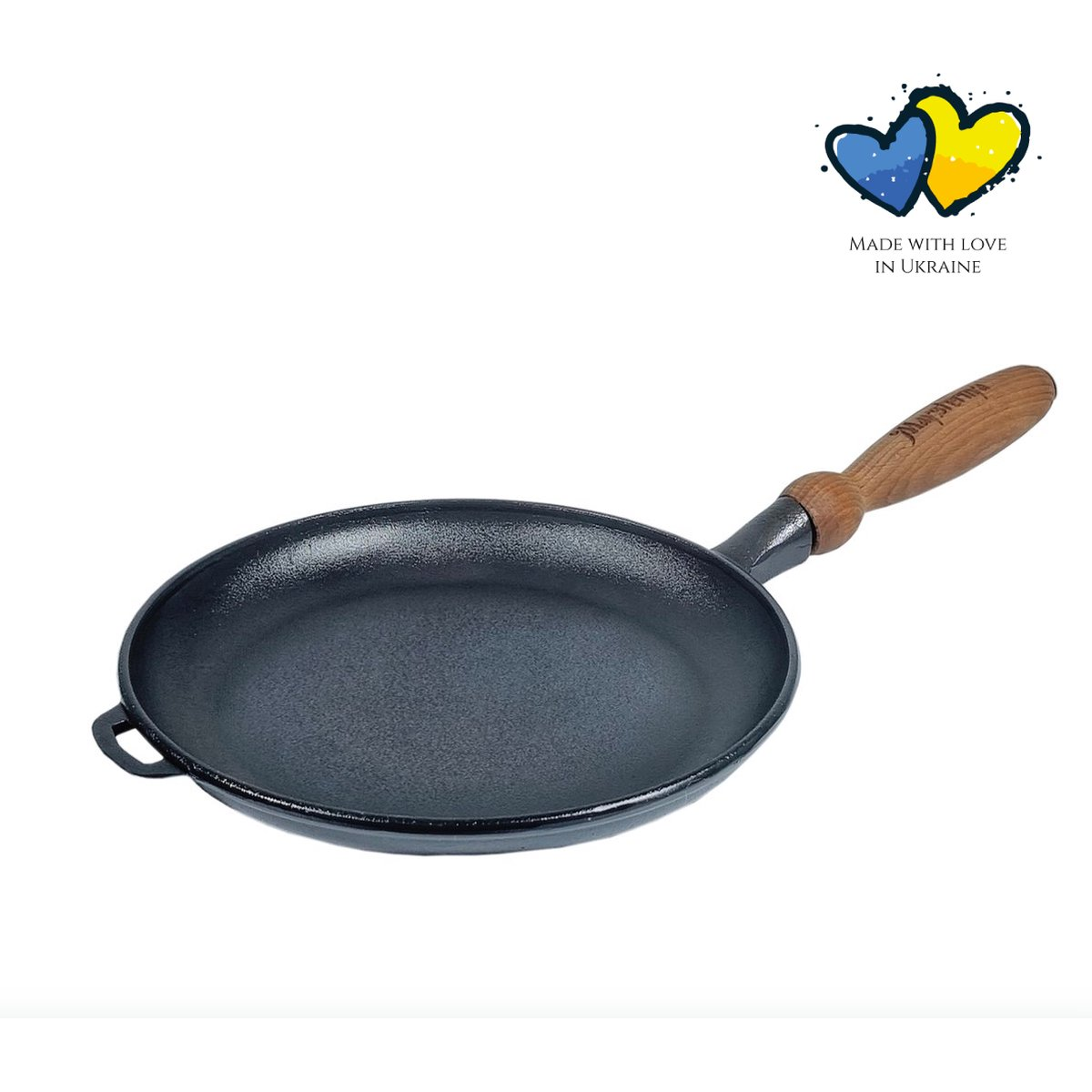 Ghisa di pancake padella - Ø 24 x 2,5 cm - padella in ghisa per tutte le fonti di calore - manico in legno - nero