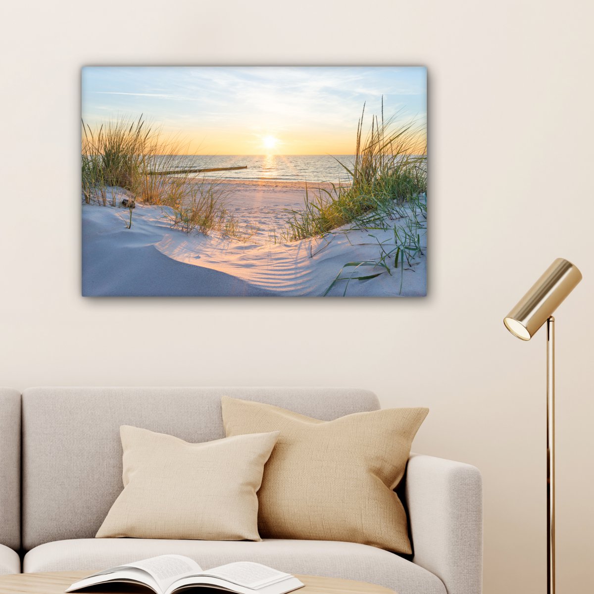 Pintura de lienzo - Decoración de pared - Playa - Sol - Dune - hierba - arena - horizonte