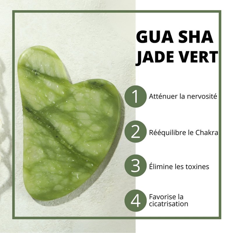 Juego de 11 + 1 gratis - Gua Sha de piedra de jade verde con tapa