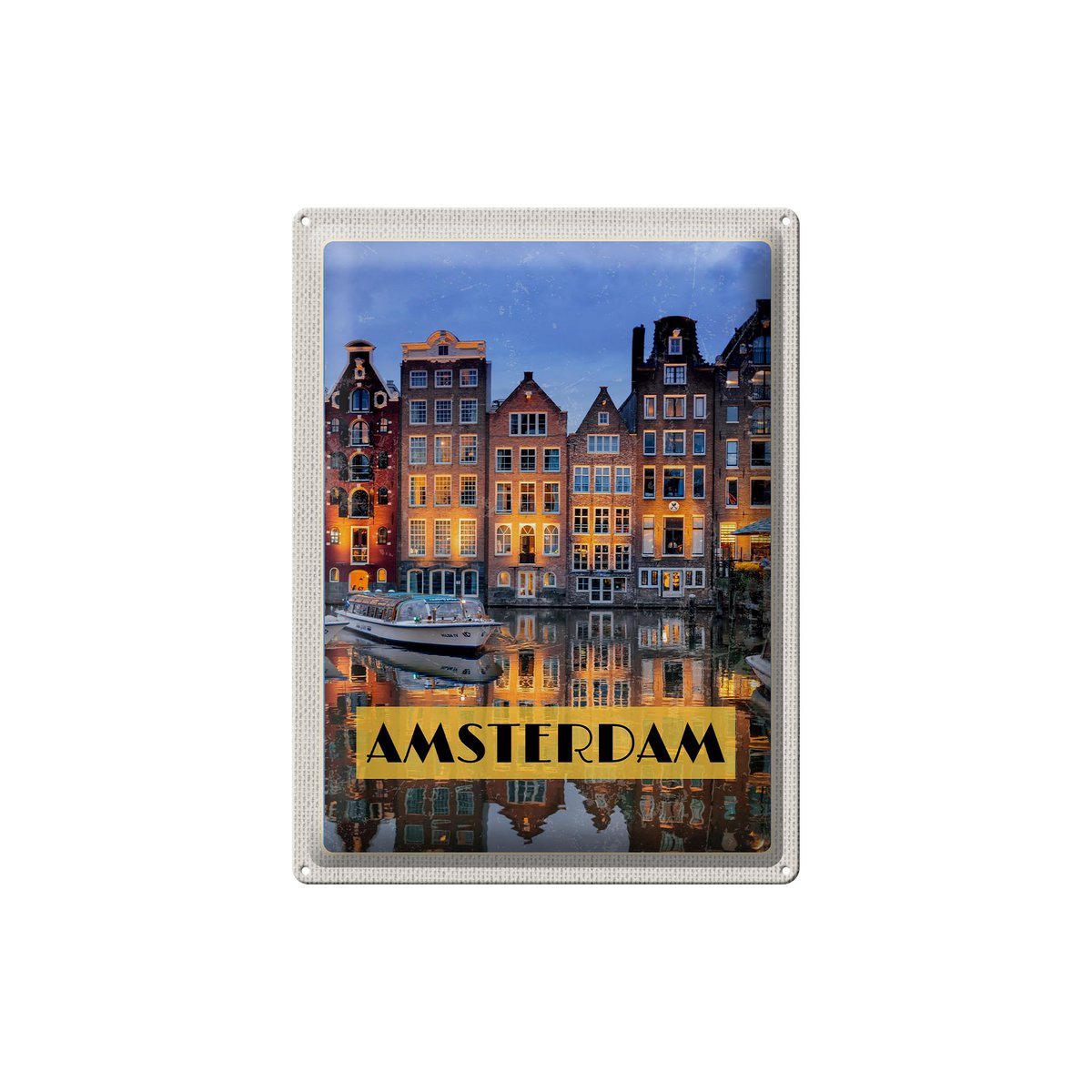 Tin sign travel 30x40cm Amsterdam at night travel destination
