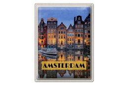 Tin sign travel 30x40cm Amsterdam at night travel destination