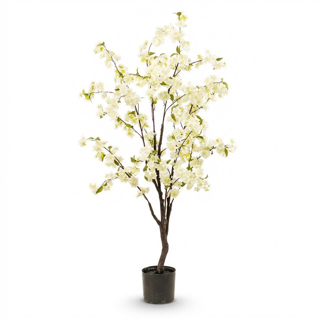Artificial plant - Prunus - Cherry blossom - White - 135cm