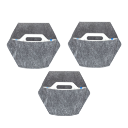 Pack of 3 wall planters with automatic irrigation in white, grey, and black colors. Rectangular shaped planters made of durable felt material.