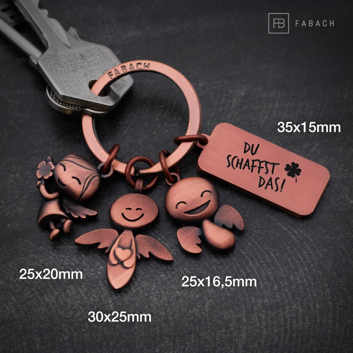 3 Angels" Guardian Angel Keychain - Angel Lucky Charm with Message Engraved "You can do it!"