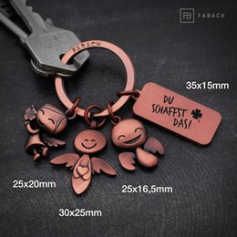 3 Angels" Guardian Angel Keychain - Angel Lucky Charm with Message Engraved "You can do it!"