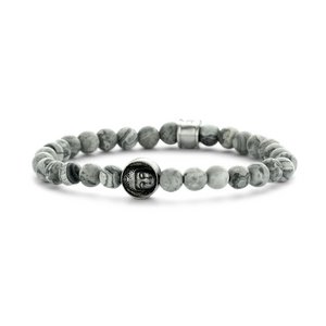 Frank 1967 Beads 7FB 0388 Natuurstenen armband - Buddha - 6 mm - Grijs / Groen