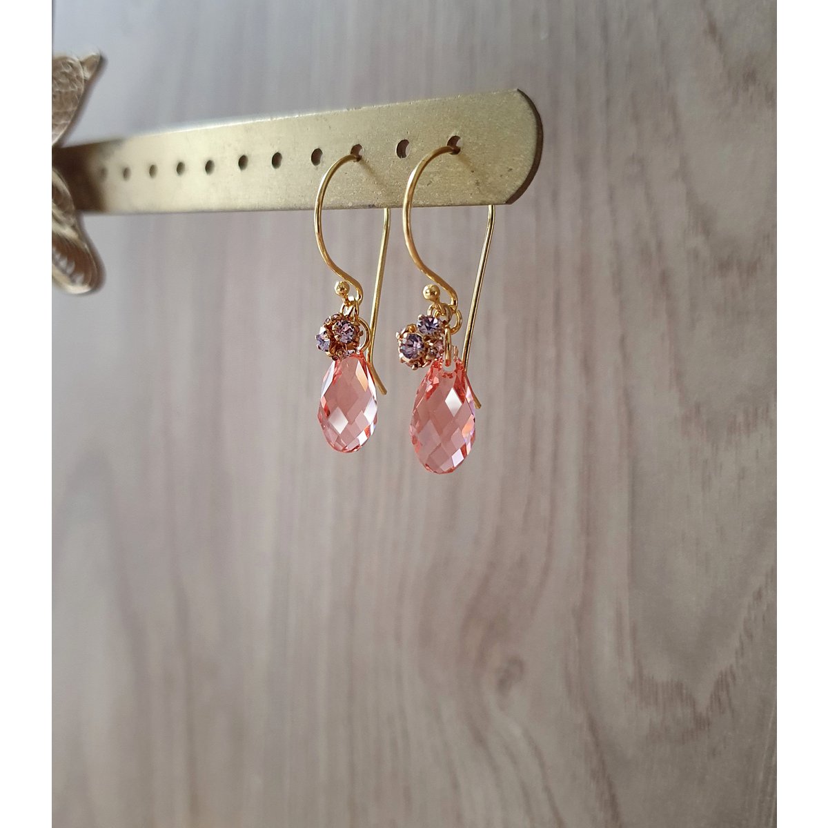 18K gold plated earrings with Rose Peach Austrian crystals