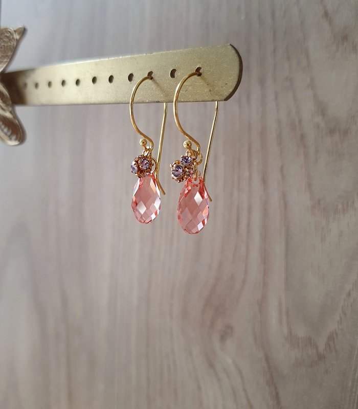 18K guldbelagte øreringe med Rose Peach østrigske krystaller