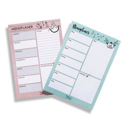 Set of 2 weekly menu planners with floral designs. Includes sections for planning meals, grocery lists, and notes. Ideal for organizing weekly meals and grocery shopping.
